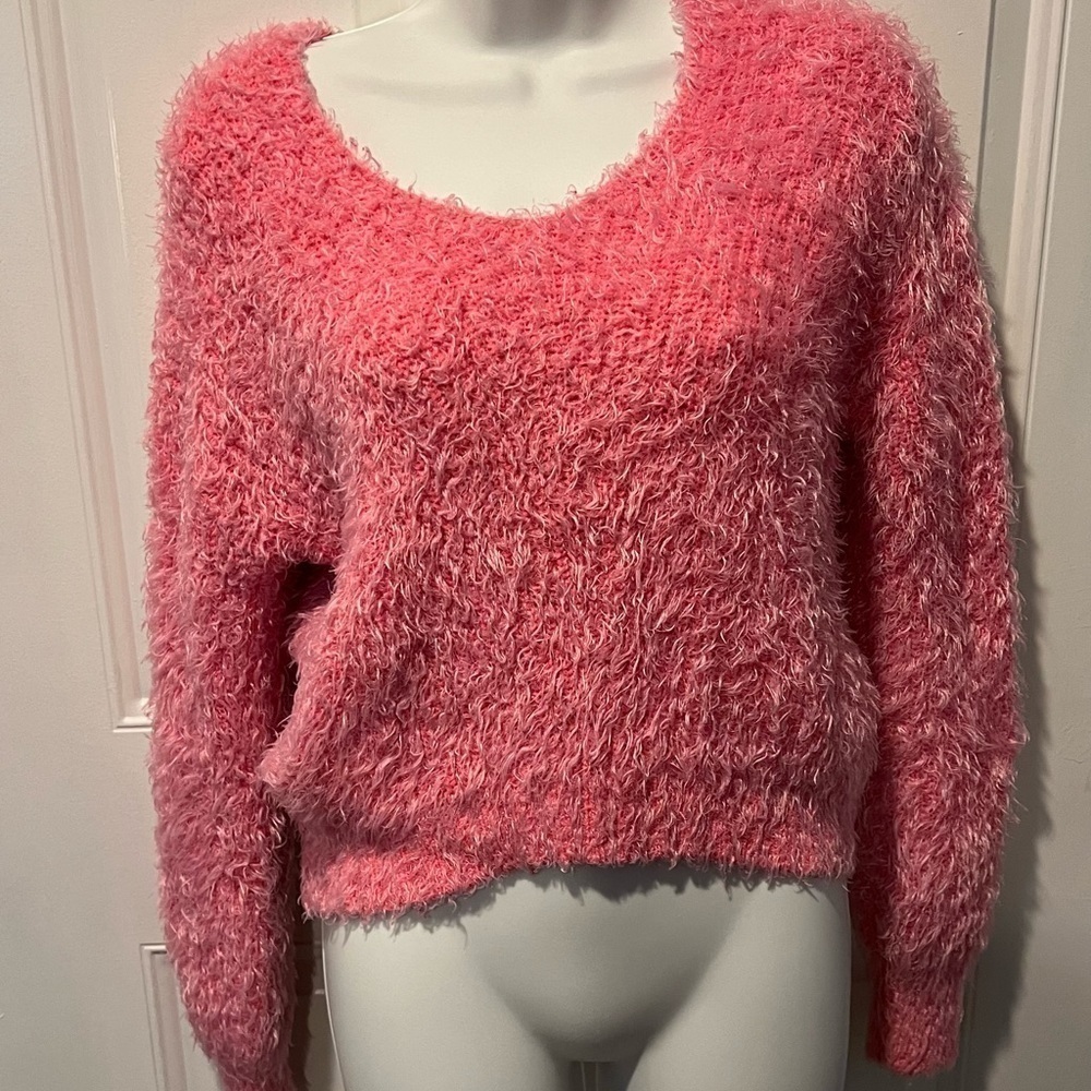 Freshman Women's Pink Long Sleeve Fuzzy Sweater Size S
